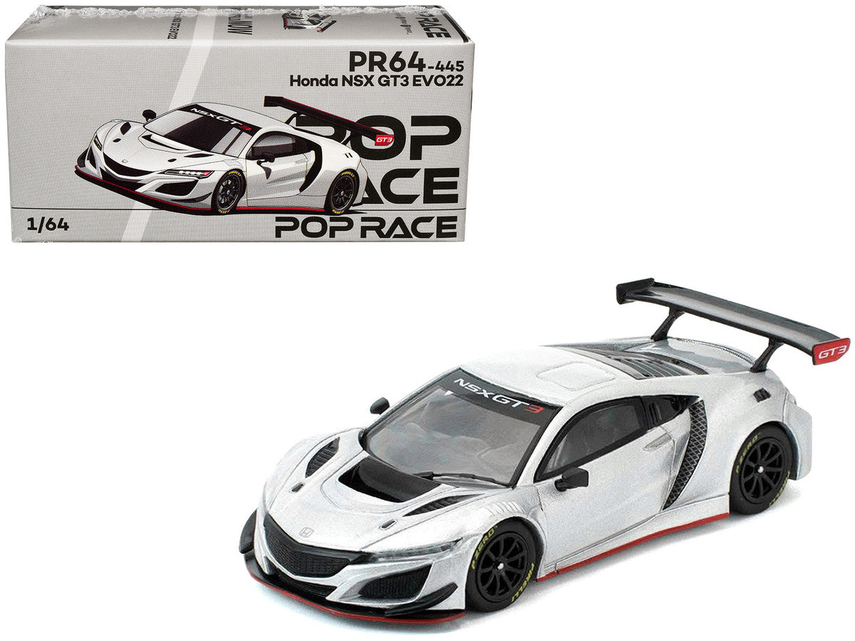 Honda NSX GT3 EVO22 Silver Metallic "Brazilian Event Exclusive" 1/64 Diecast Model Car by Pop Race Pop Race