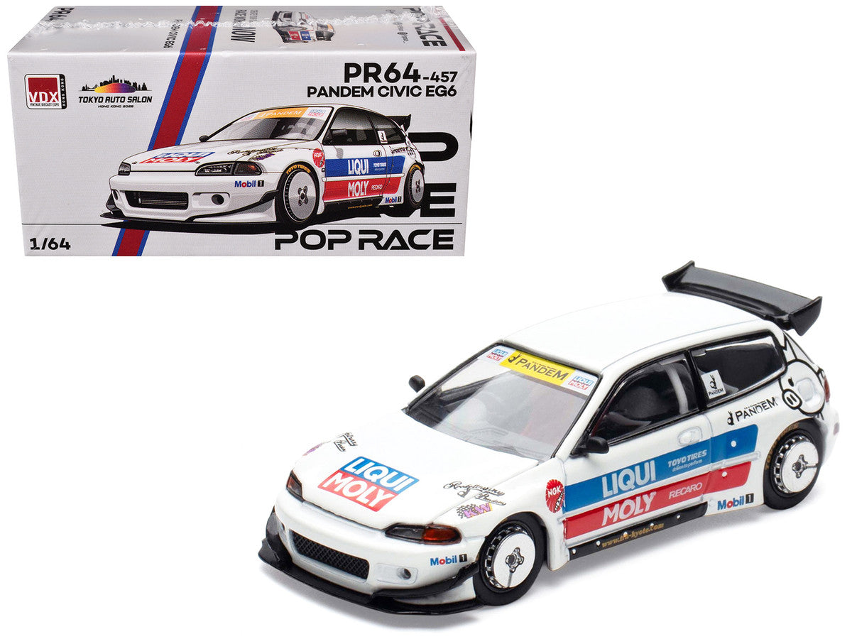 Pandem Civic EG6 RHD (Right Hand Drive) White with Stripes and Graphics "VDX - Tokyo Auto Salon Hong Kong 2025" Special Edition 1/64 Diecast Model Car by Pop Race Pop Race