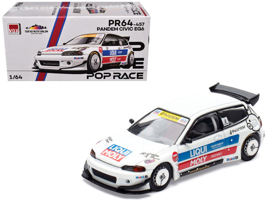 Pandem Civic EG6 RHD (Right Hand Drive) White with Stripes and Graphics "VDX - Tokyo Auto Salon Hong Kong 2025" Special Edition 1/64 Diecast Model Car by Pop Race Pop Race