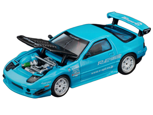 Mazda RX7 (FC3S) RE Amemiya RHD (Right Hand Drive) Light Blue with Carbon Hood "Tokyo Auto Salon 2026" 1/64 Diecast Model Car by Pop Race Pop Race