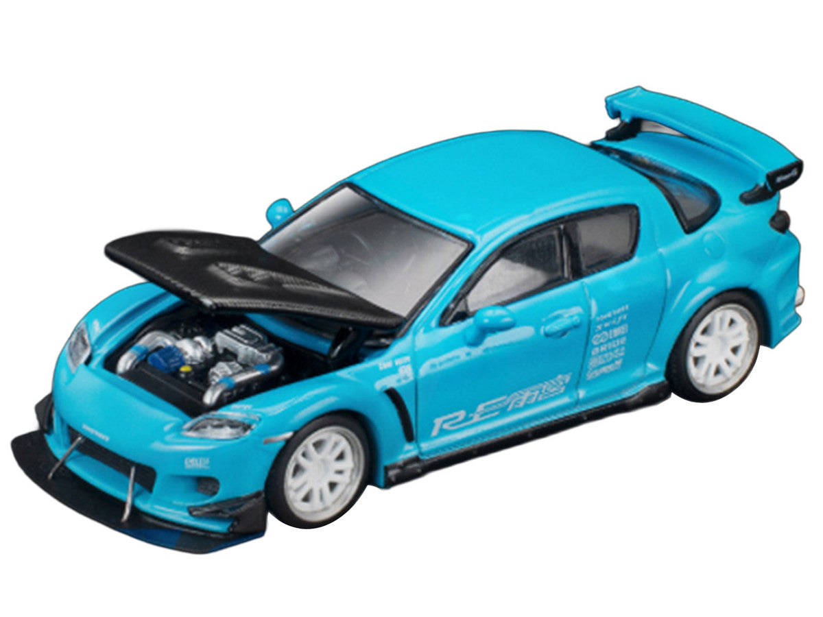 Mazda RX8 RE Amemiya RHD (Right Hand Drive) Light Blue with Carbon Hood "Tokyo Auto Salon 2026" 1/64 Diecast Model Car by Pop Race Pop Race