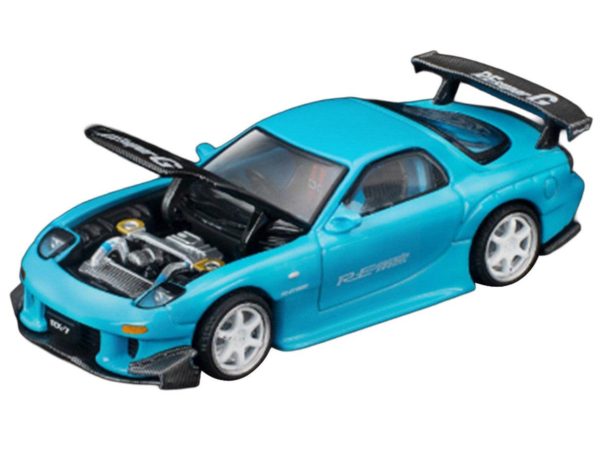 Mazda RX7 (FD3S) RE Amemiya RHD (Right Hand Drive) Light Blue with Carbon Hood "Tokyo Auto Salon 2026" 1/64 Diecast Model Car by Pop Race Pop Race