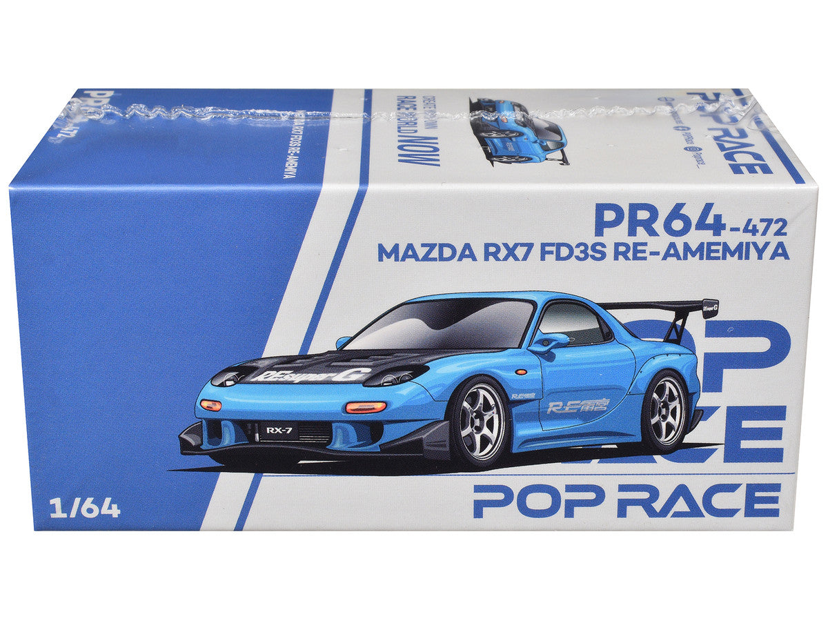 Mazda RX7 (FD3S) RE Amemiya RHD (Right Hand Drive) Light Blue with Carbon Hood "Tokyo Auto Salon 2026" 1/64 Diecast Model Car by Pop Race Pop Race