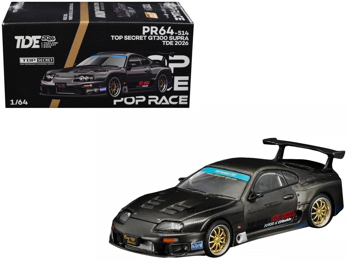 Toyota Supra "Top Secret" GT300 RHD (Right Hand Drive) Black Carbon "Thailand Diecast Expo 2026" 1/64 Diecast Model Car by Pop Race Pop Race