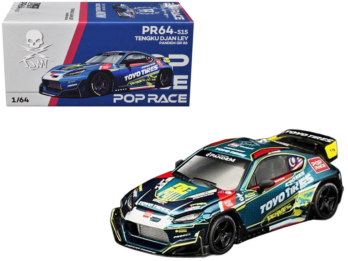 Toyota Pandem GR86 "Tengku Djan Ley" Blue Metallic with Graphics 1/64 Diecast Model Car by Pop Race Pop Race