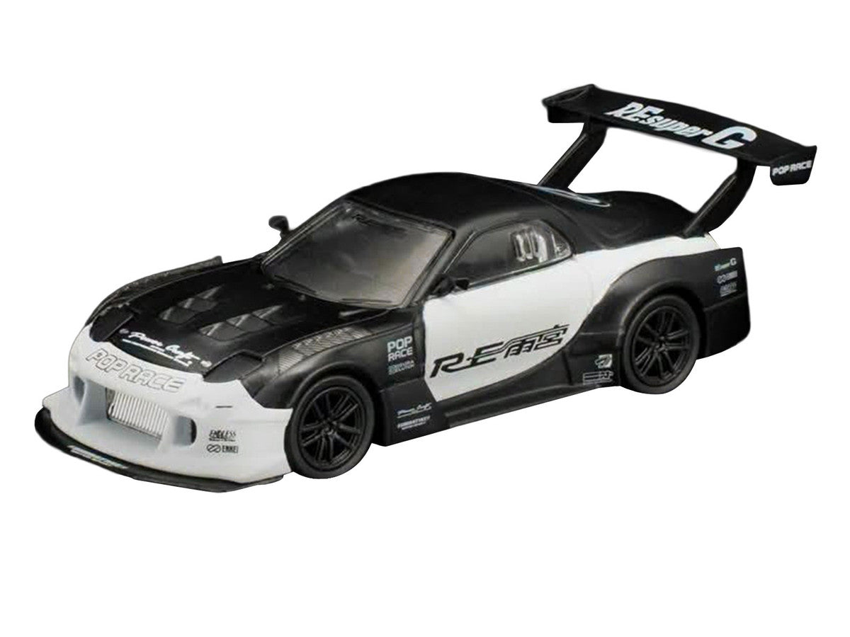 Mazda RX-7 "RE Super G Time Attack" RHD (Right Hand Drive) Black and White "The Model Car Show Malaysia 2026" 1/64 Diecast Model Car by Pop Race Pop Race