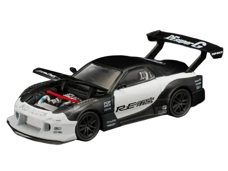 Mazda RX-7 "RE Super G Time Attack" RHD (Right Hand Drive) Black and White "The Model Car Show Malaysia 2026" 1/64 Diecast Model Car by Pop Race Pop Race