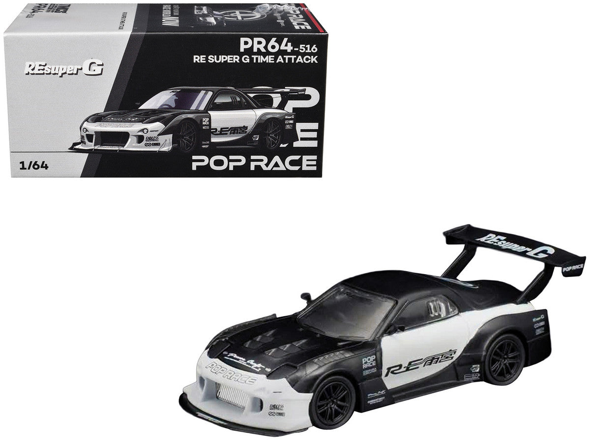 Mazda RX-7 "RE Super G Time Attack" RHD (Right Hand Drive) Black and White "The Model Car Show Malaysia 2026" 1/64 Diecast Model Car by Pop Race Pop Race