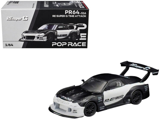 Mazda RX-7 "RE Super G Time Attack" RHD (Right Hand Drive) Black and White "The Model Car Show Malaysia 2026" 1/64 Diecast Model Car by Pop Race Pop Race
