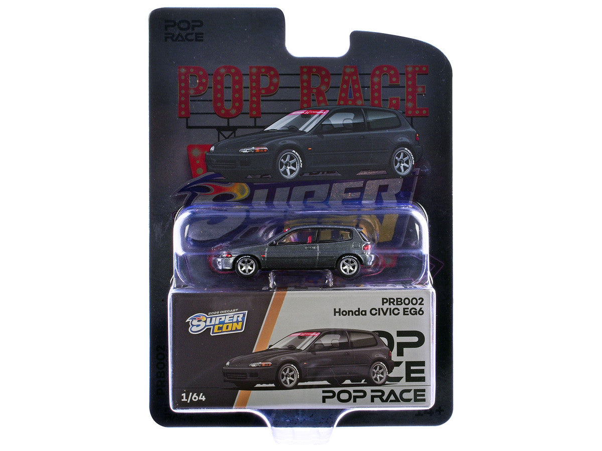 Honda Civic EG6 RHD (Right Hand Drive) Gray Metallic with Red Interior "2026 Diecast Super Con Las Vegas Event Exclusive" 1/64 Diecast Model Car by Pop Race Pop Race