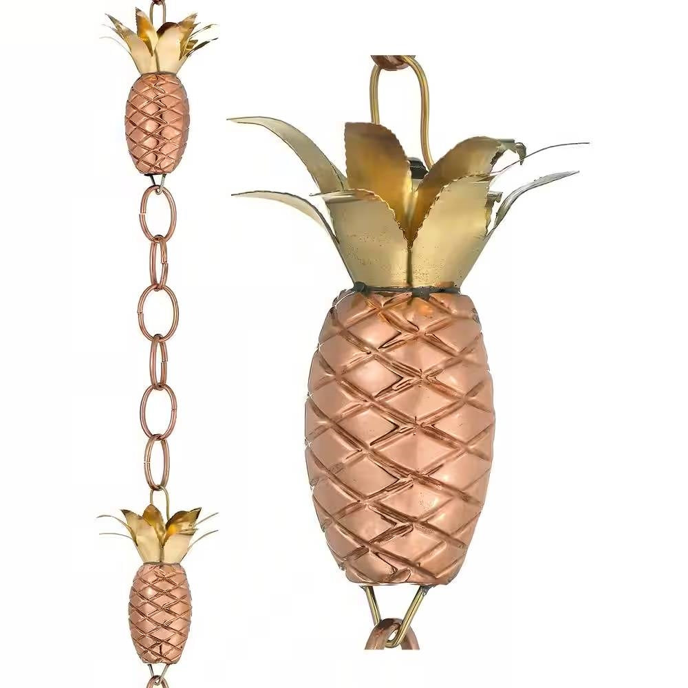 8.5 Ft. Copper Pineapple Rain Chain Gutter Downspout - Basin Not Included FastFurnishings