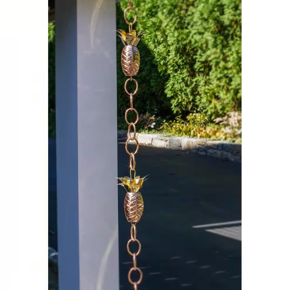 8.5 Ft. Copper Pineapple Rain Chain Gutter Downspout - Basin Not Included FastFurnishings
