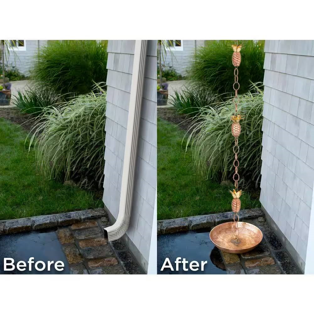 8.5 Ft. Copper Pineapple Rain Chain Gutter Downspout - Basin Not Included FastFurnishings