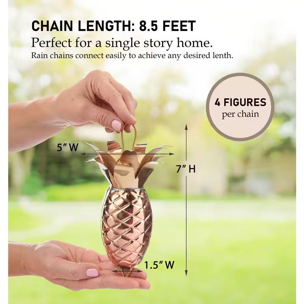 8.5 Ft. Copper Pineapple Rain Chain Gutter Downspout - Basin Not Included FastFurnishings