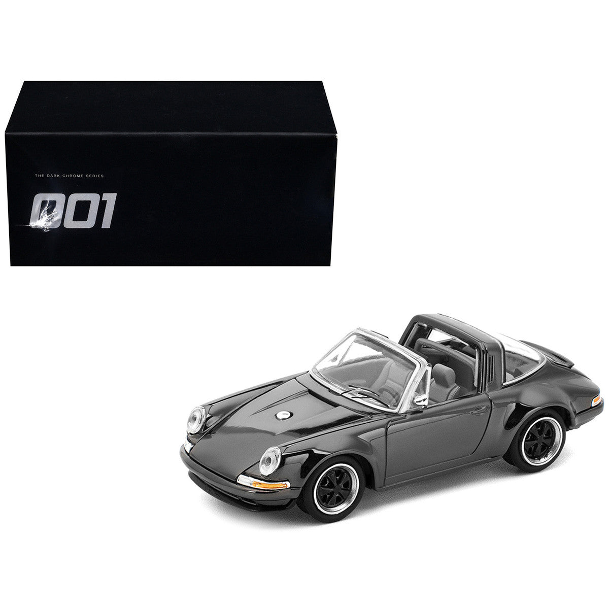 Singer Targa Dark Chrome "The Dark Chrome Series" 1/64 Diecast Model Car by Pop Race Pop Race
