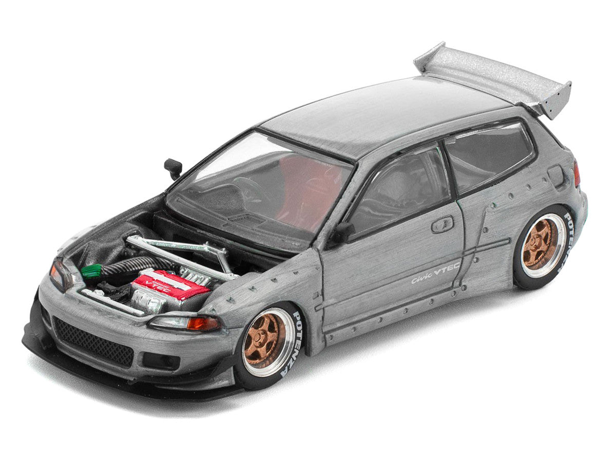 Pandem Civic EG6 RHD (Right Hand Drive) Raw Metal with No Hood 1/64 Diecast Model Car by Pop Race-1