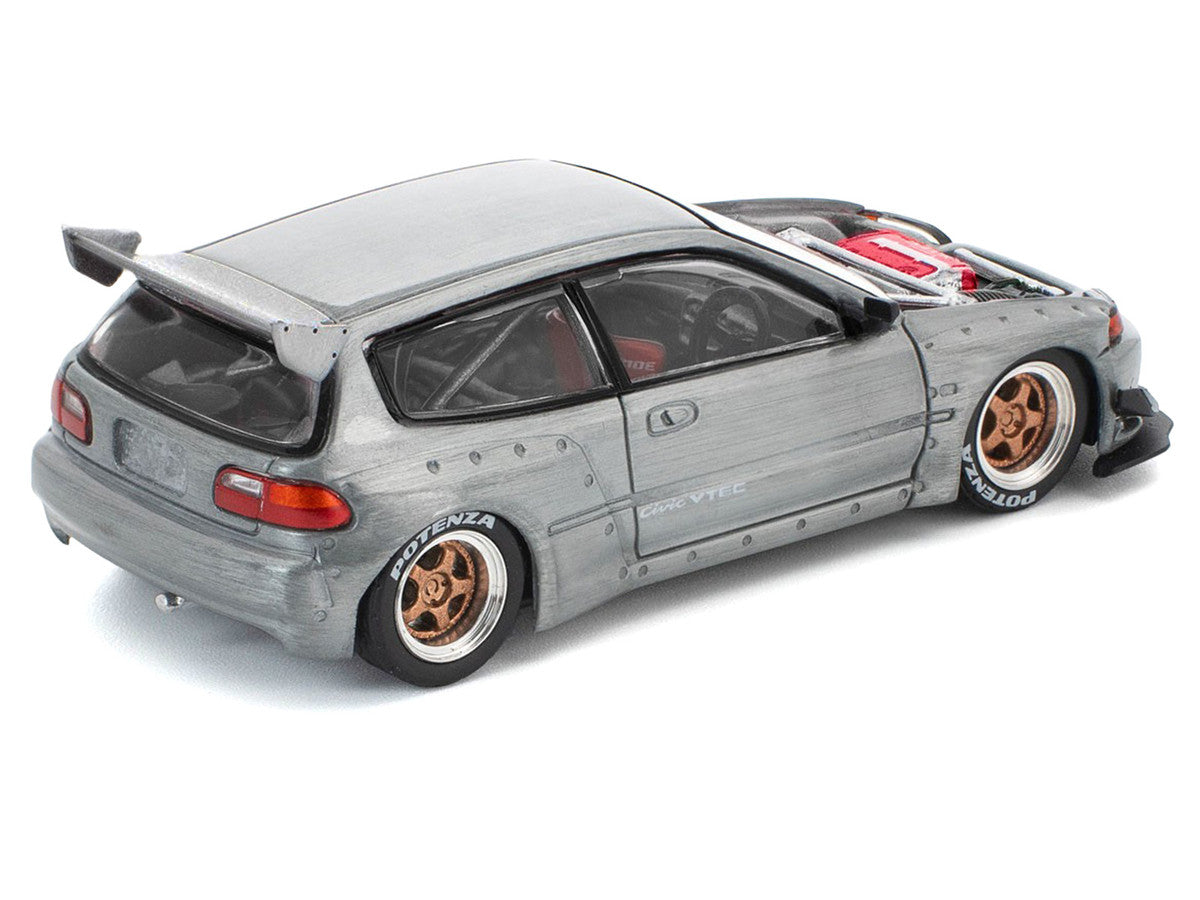 Pandem Civic EG6 RHD (Right Hand Drive) Raw Metal with No Hood 1/64 Diecast Model Car by Pop Race-2