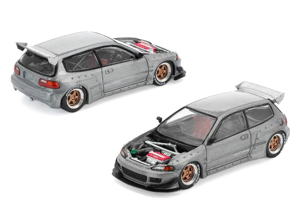Pandem Civic EG6 RHD (Right Hand Drive) Raw Metal with No Hood 1/64 Diecast Model Car by Pop Race-3