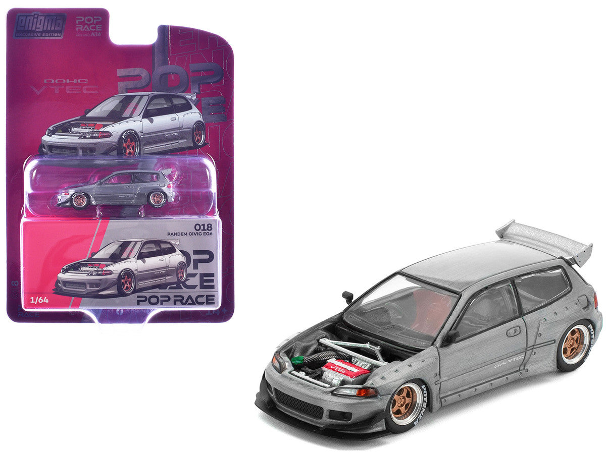 Pandem Civic EG6 RHD (Right Hand Drive) Raw Metal with No Hood 1/64 Diecast Model Car by Pop Race-0