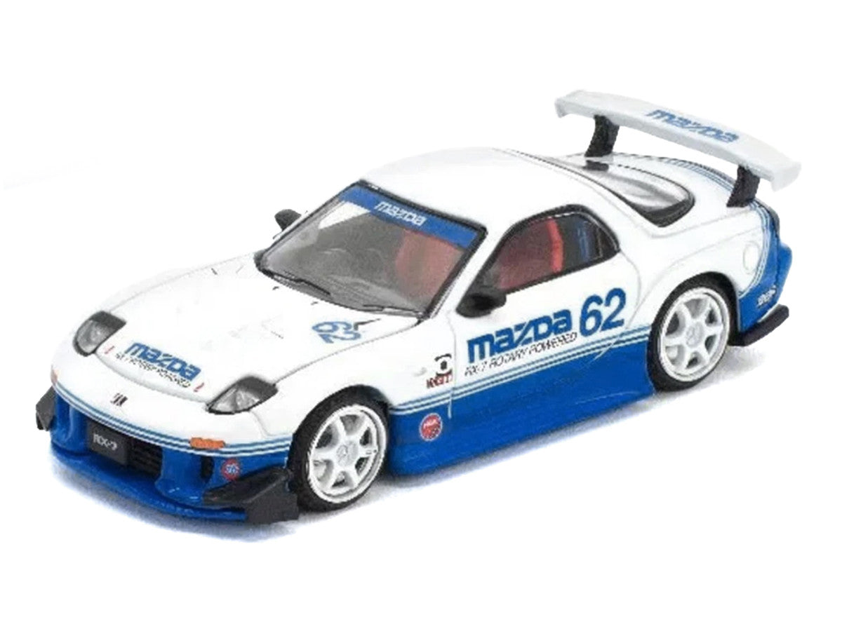 Mazda RX7 RE-Amemiya RHD (Right Hand Drive) #62 White and Blue with Graphics "Enigma Exclusive Edition" 1/64 Diecast Model Car by Pop Race Pop Race