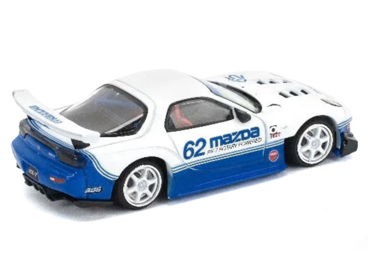 Mazda RX7 RE-Amemiya RHD (Right Hand Drive) #62 White and Blue with Graphics "Enigma Exclusive Edition" 1/64 Diecast Model Car by Pop Race Pop Race