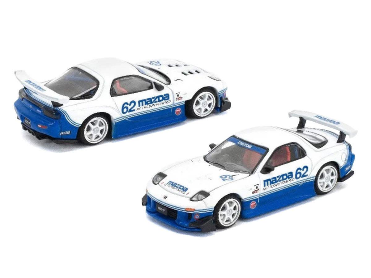 Mazda RX7 RE-Amemiya RHD (Right Hand Drive) #62 White and Blue with Graphics "Enigma Exclusive Edition" 1/64 Diecast Model Car by Pop Race Pop Race