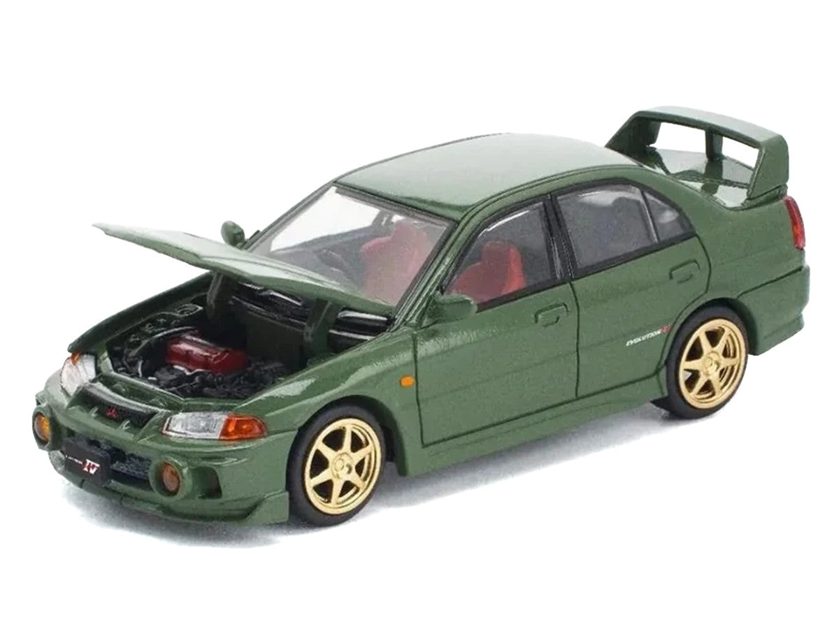 Mitsubishi Lancer Evolution IV RHD (Right Hand Drive) Green with Red Interior and Gold Wheels "Enigma Exclusive Edition" 1/64 Diecast Model Car by Pop Race Pop Race