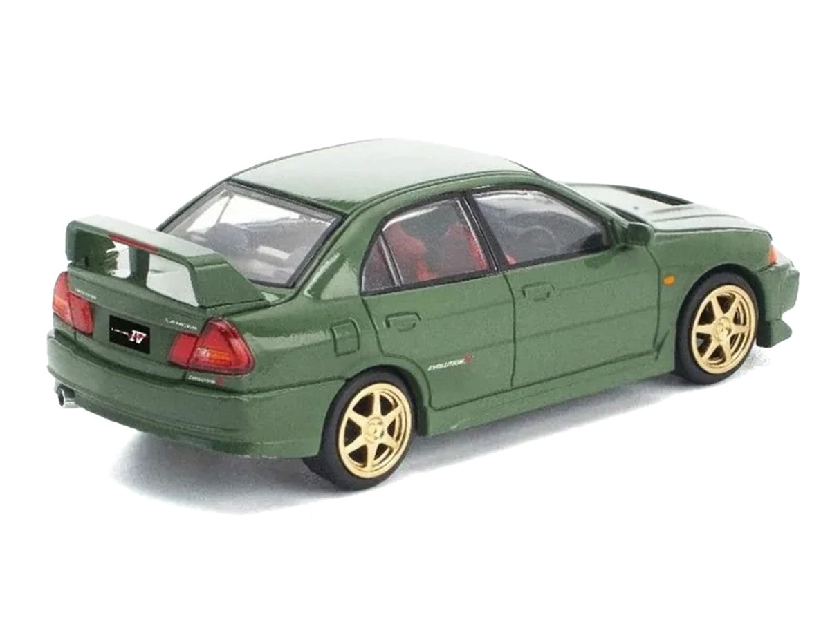 Mitsubishi Lancer Evolution IV RHD (Right Hand Drive) Green with Red Interior and Gold Wheels "Enigma Exclusive Edition" 1/64 Diecast Model Car by Pop Race Pop Race