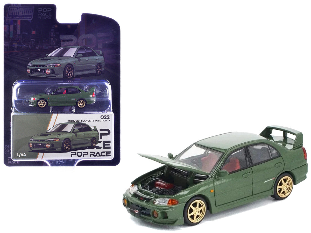 Mitsubishi Lancer Evolution IV RHD (Right Hand Drive) Green with Red Interior and Gold Wheels "Enigma Exclusive Edition" 1/64 Diecast Model Car by Pop Race Pop Race