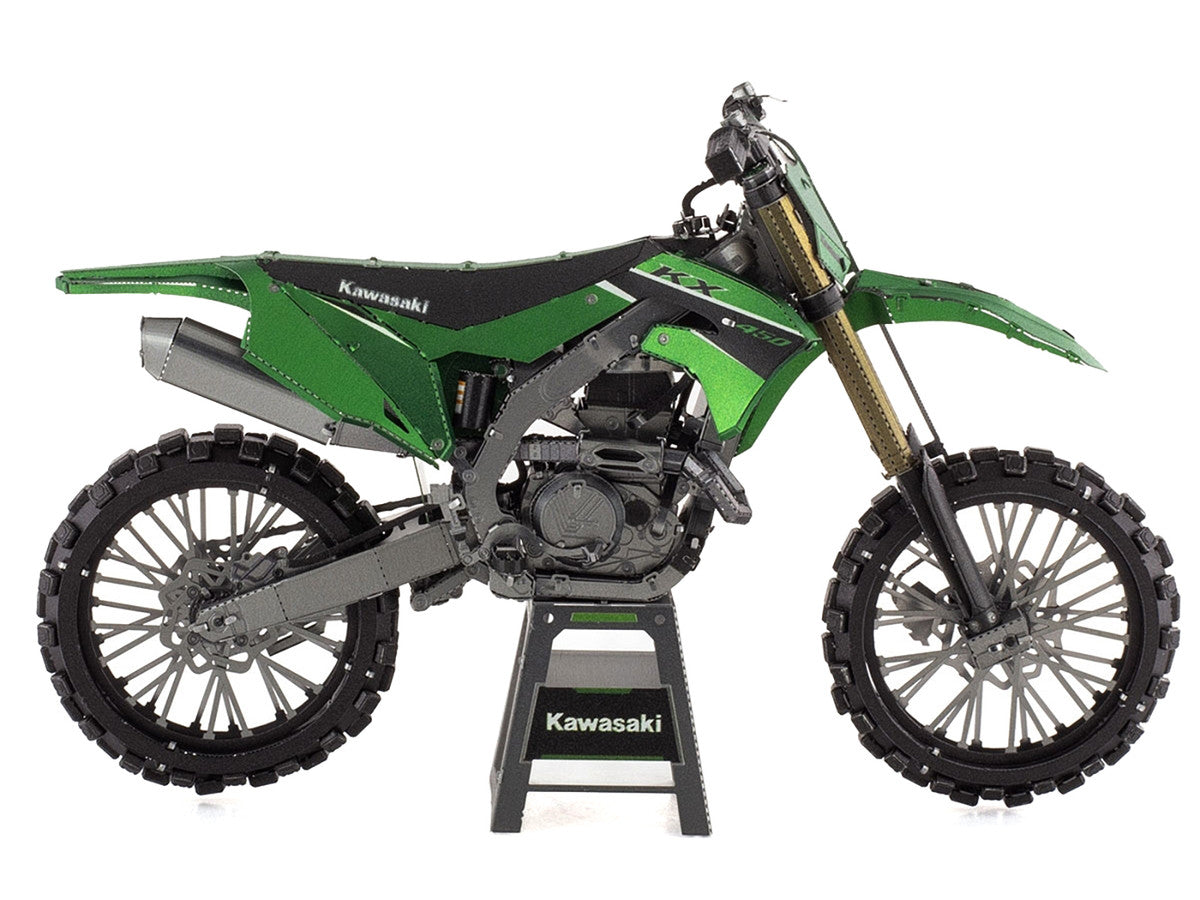 Model Kit Kawasaki KX450 Off-Road Motorcycle Green (Challenging Difficulty) Steel Model by Metal Earth-2