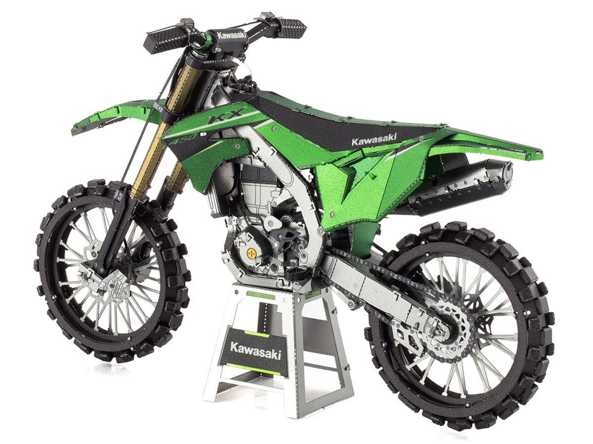 Model Kit Kawasaki KX450 Off-Road Motorcycle Green (Challenging Difficulty) Steel Model by Metal Earth-3
