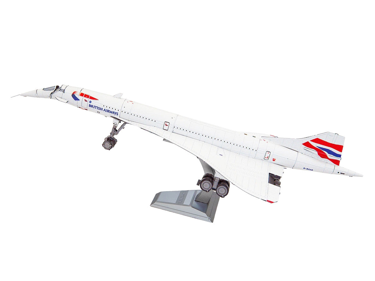 Model Kit BAC Concorde SST Aircraft "British Airways" White with Striped Tail "Premium Series" (Moderate Difficulty) Steel Model by Metal Earth Metal Earth