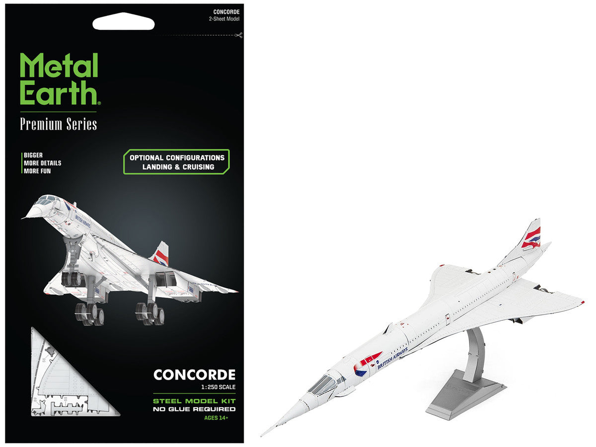 Model Kit BAC Concorde SST Aircraft "British Airways" White with Striped Tail "Premium Series" (Moderate Difficulty) Steel Model by Metal Earth Metal Earth
