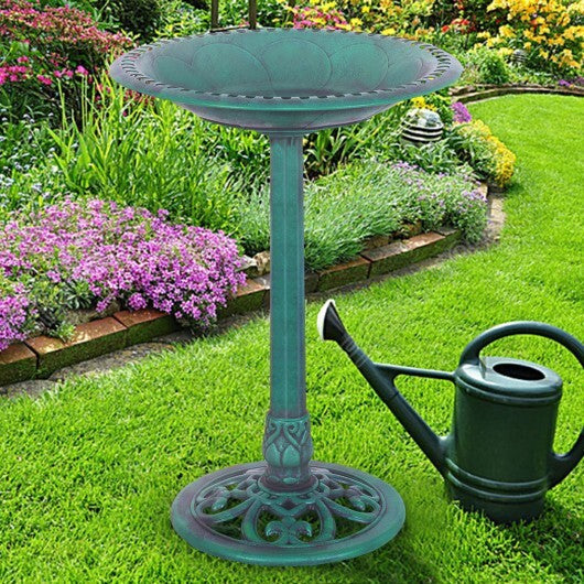 Outdoor Garden Green Pedestal Bird Bath Feeder W2B