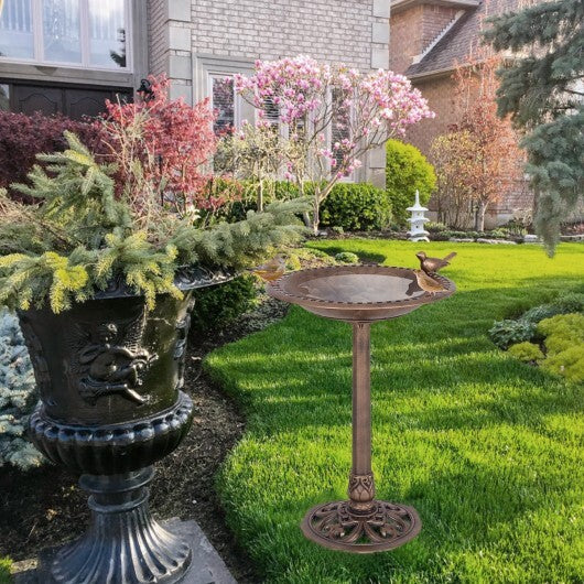 Antique Gold Freestanding Pedestal Bird Bath Feeder