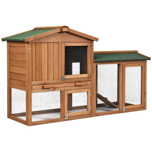 58 Inch Weatherproof Wooden Rabbit Hutch-Brown