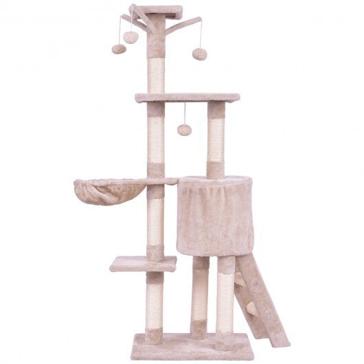 56 Inch Condo Scratching Posts Ladder Cat Play Tree W2B