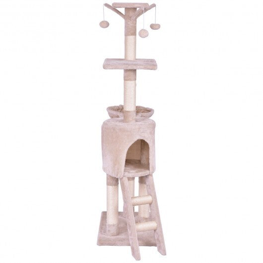 56 Inch Condo Scratching Posts Ladder Cat Play Tree W2B