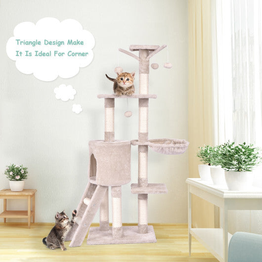 56 Inch Condo Scratching Posts Ladder Cat Play Tree W2B