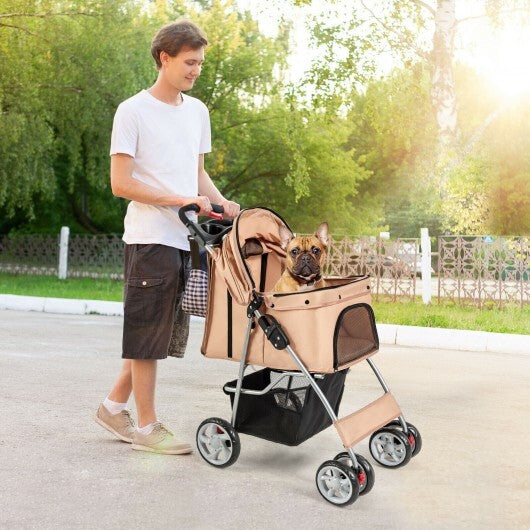 Folding Pet Stroller with Storage Basket and Adjustable Canopy-Navy W2B