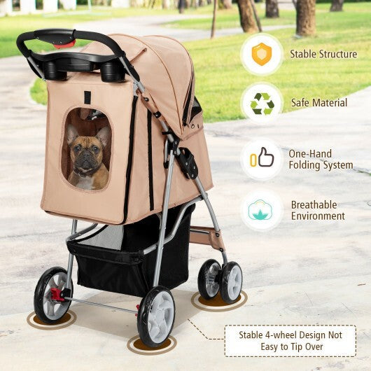 Folding Pet Stroller with Storage Basket and Adjustable Canopy-Navy W2B