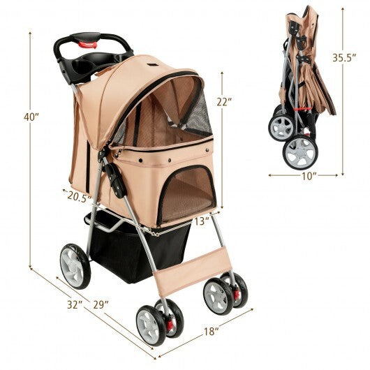 Folding Pet Stroller with Storage Basket and Adjustable Canopy-Navy W2B