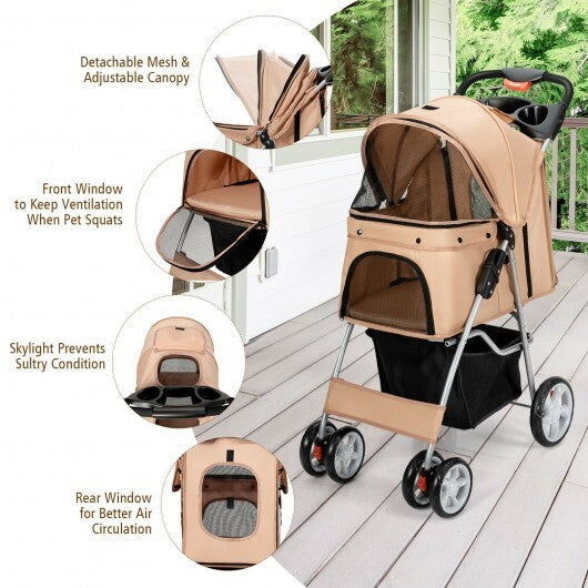 Folding Pet Stroller with Storage Basket and Adjustable Canopy-Navy W2B