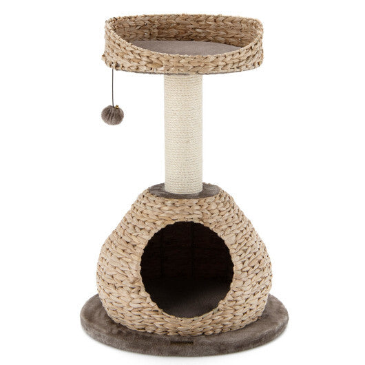 28 Inches Hand-Made Cat Tree Tower with Jump Platform-Coffee W2B