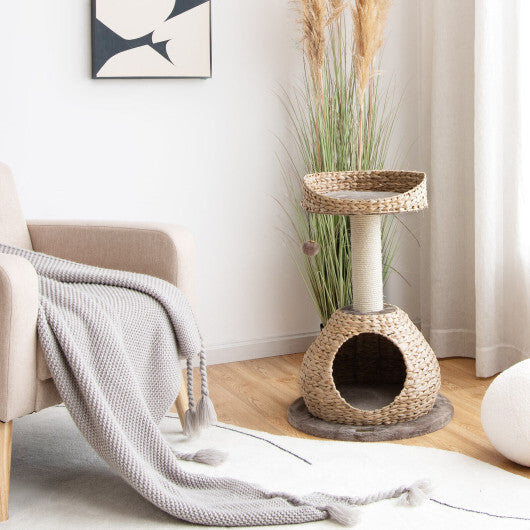 28 Inches Hand-Made Cat Tree Tower with Jump Platform-Coffee W2B