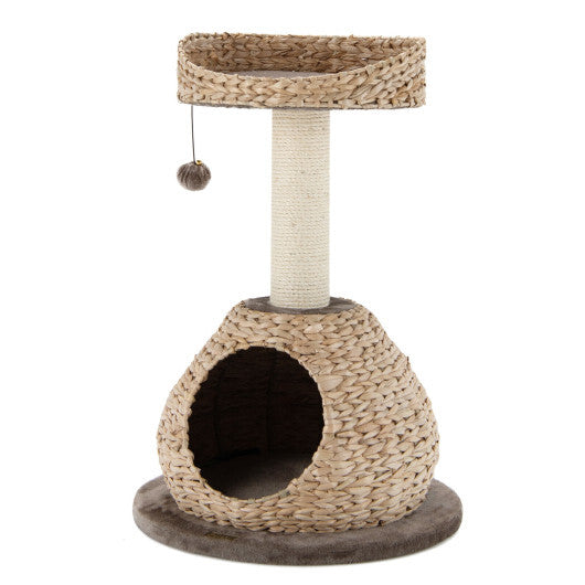 28 Inches Hand-Made Cat Tree Tower with Jump Platform-Coffee W2B