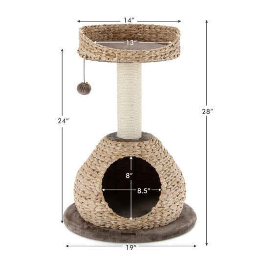 28 Inches Hand-Made Cat Tree Tower with Jump Platform-Coffee W2B