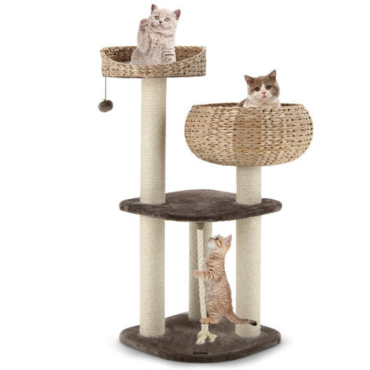 41 Inch Rattan Cat Tree with Napping Perch-Brown - Color: Brown W2B