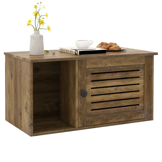 Cat Litter Box Enclosure with Louvered Door and Open Compartment