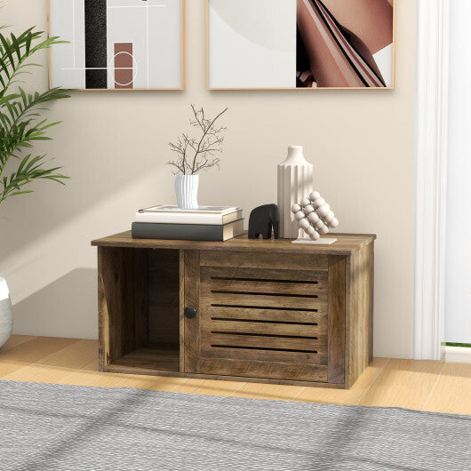 Cat Litter Box Enclosure with Louvered Door and Open Compartment